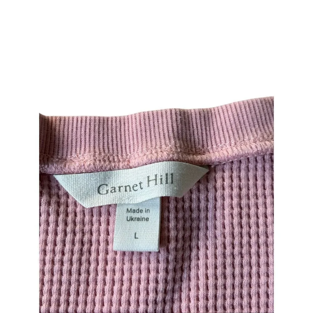 Garnet‎ Hill Organic Cotton Waffle-Knit Henley Pajama Top size L